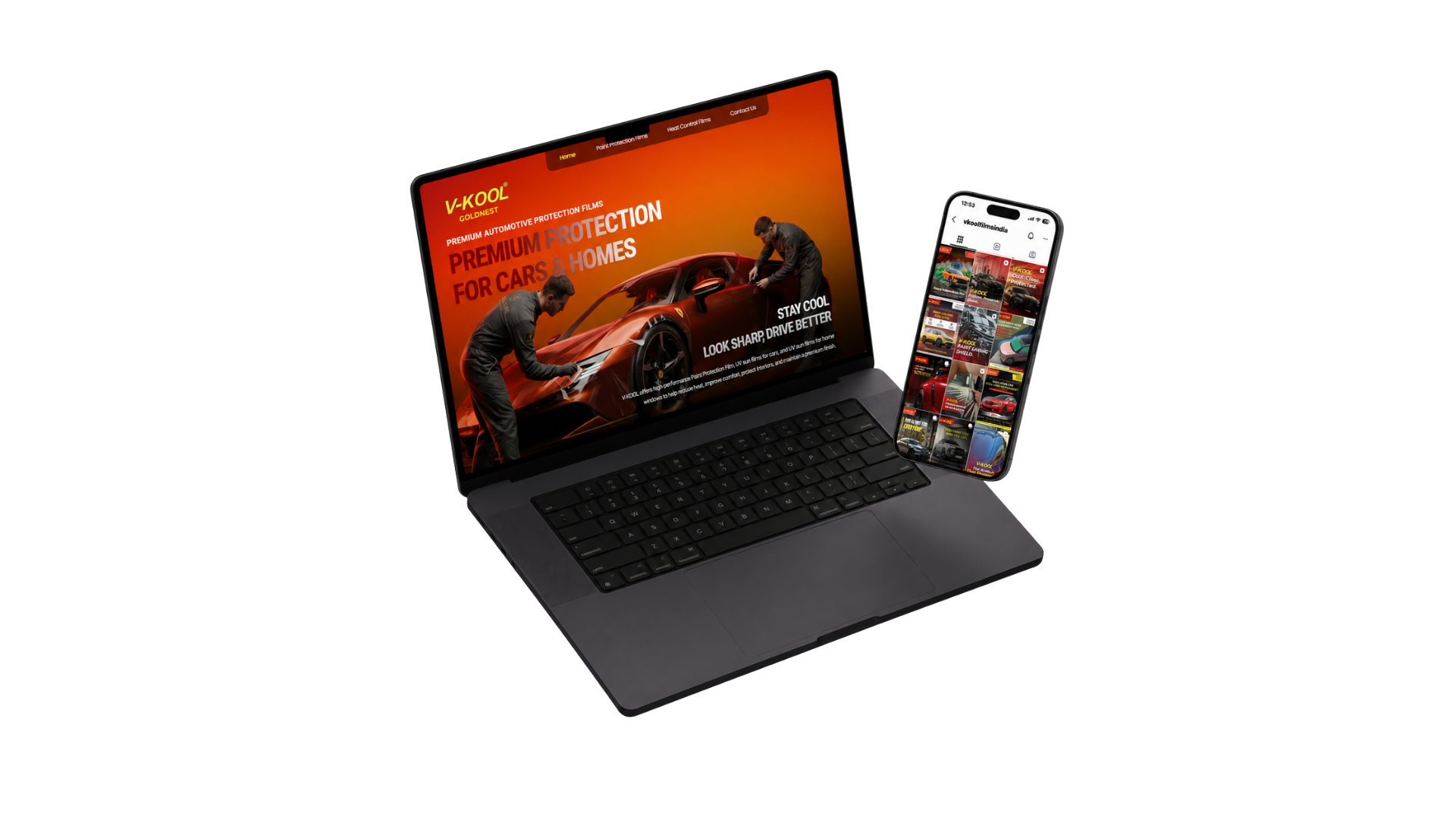 V-Kool website preview on laptop and phone